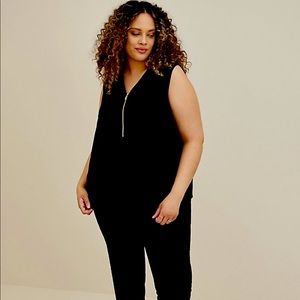 Zipper Front Collared Blouse